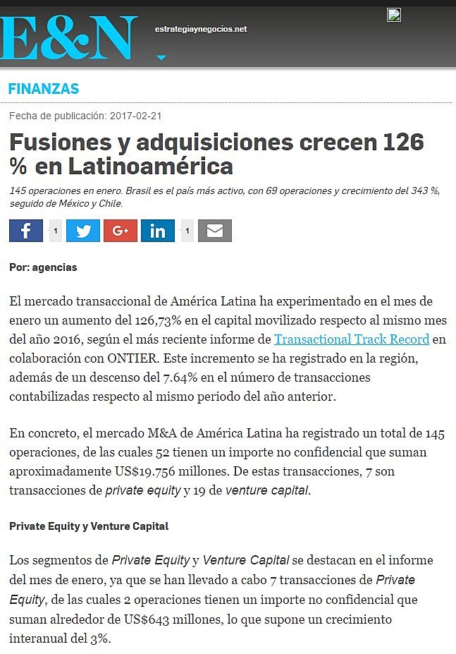 Fusiones y adquisiciones crecen 126 % en Latinoamrica